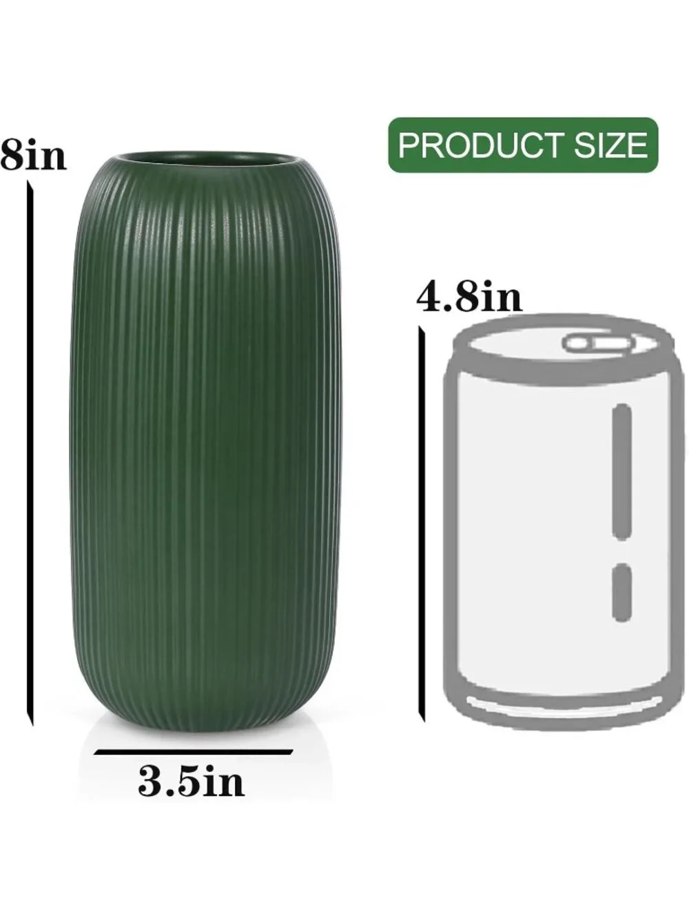 Modern Small Green Ceramic Vase Flowers Ribbed Textured Farmhouse Home Livings